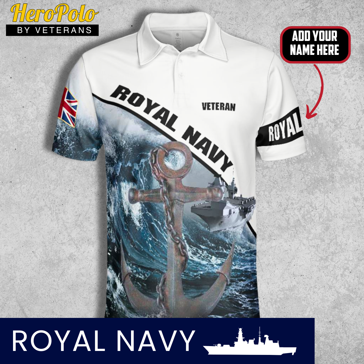 HP185 UK Royal Navy Veteran Remembrance Lest We Forget Full Print Po Hero Polo Brand