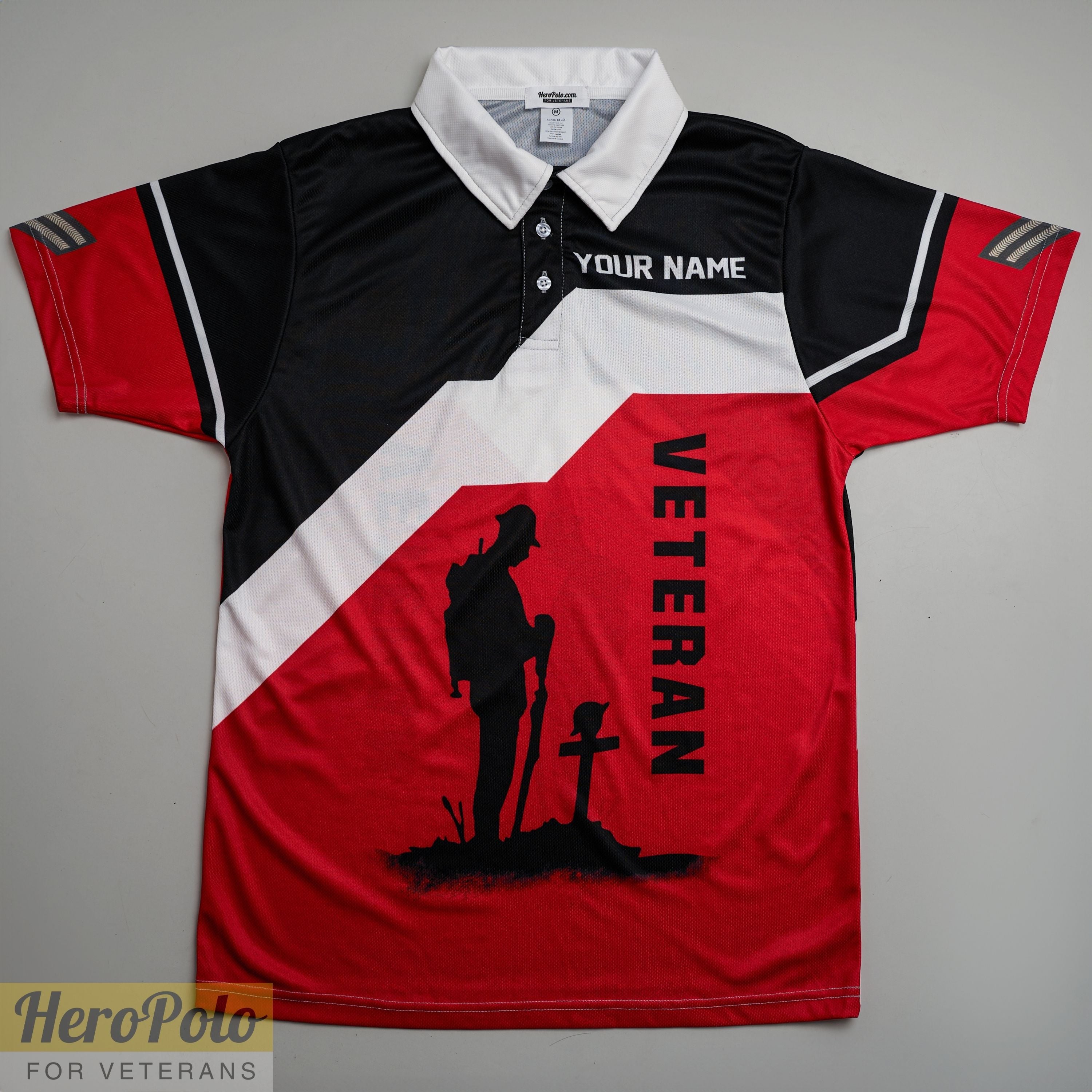 HP190_Veteran Remembrance "Lest We Forget" Full-Print Polo Shirt