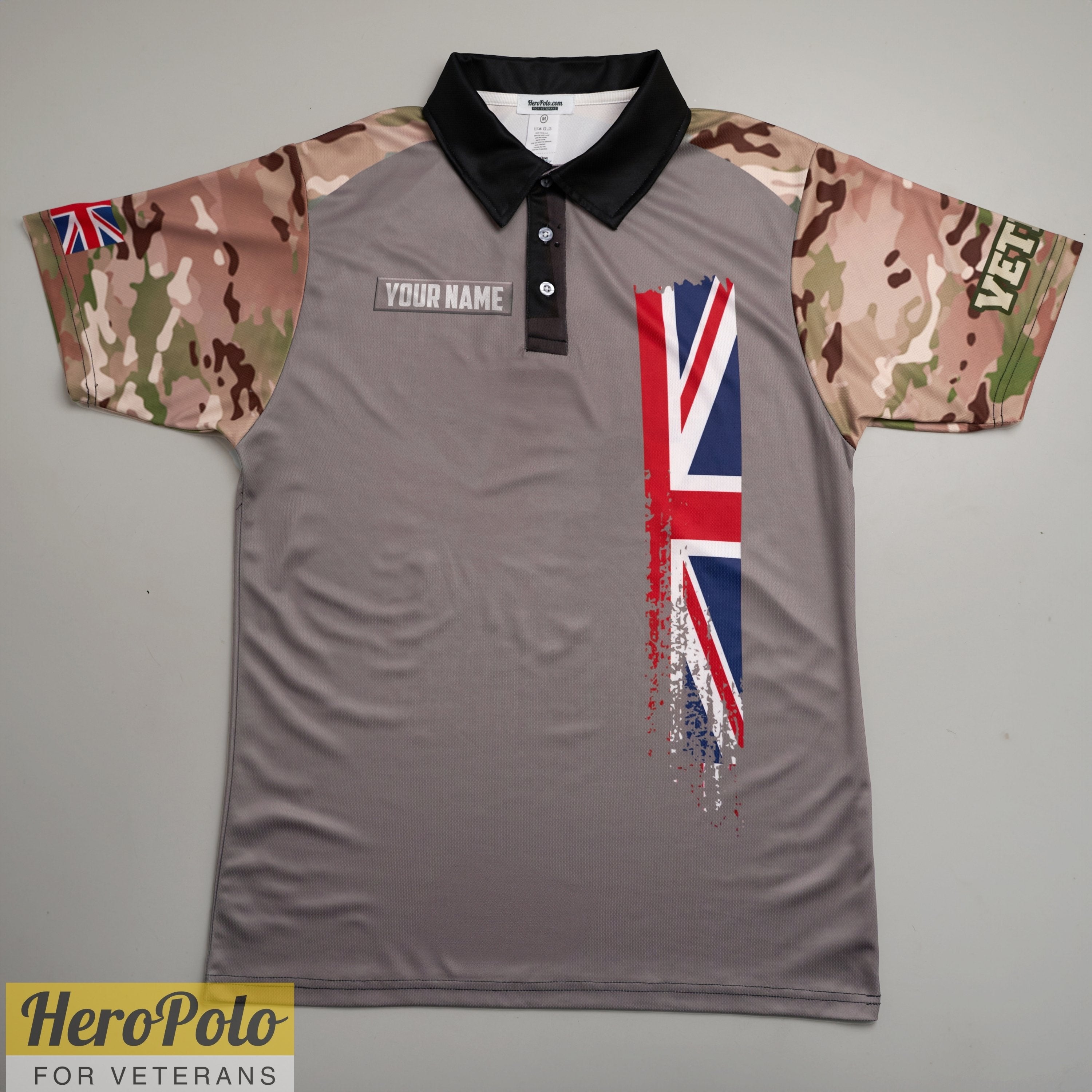 HP176_UK I AM A Veteran Remembrance "Lest We Forget" Full-Print Polo Shirt