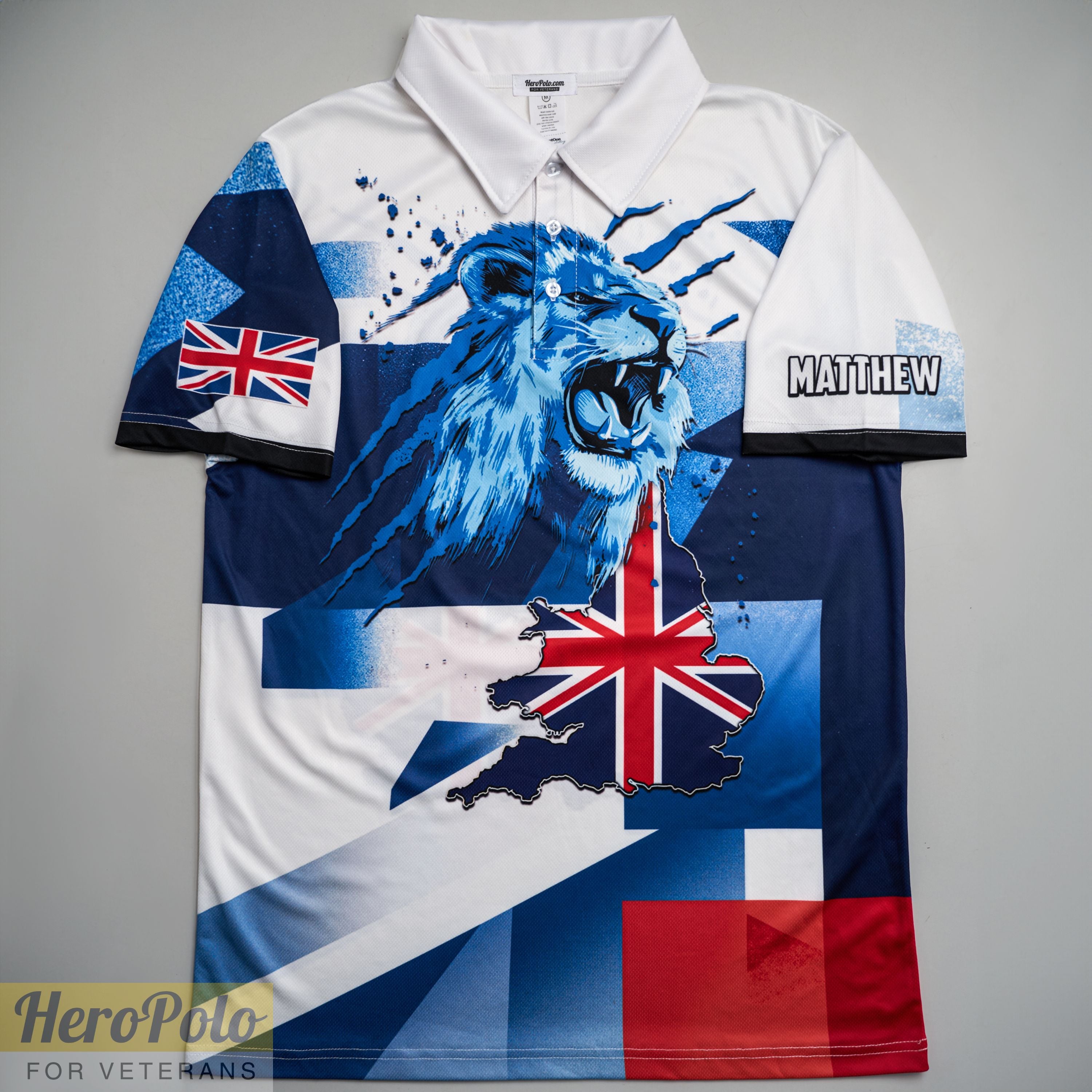 HP172_UK Veteran Remembrance "Lest We Forget" Full-Print Polo Shirt