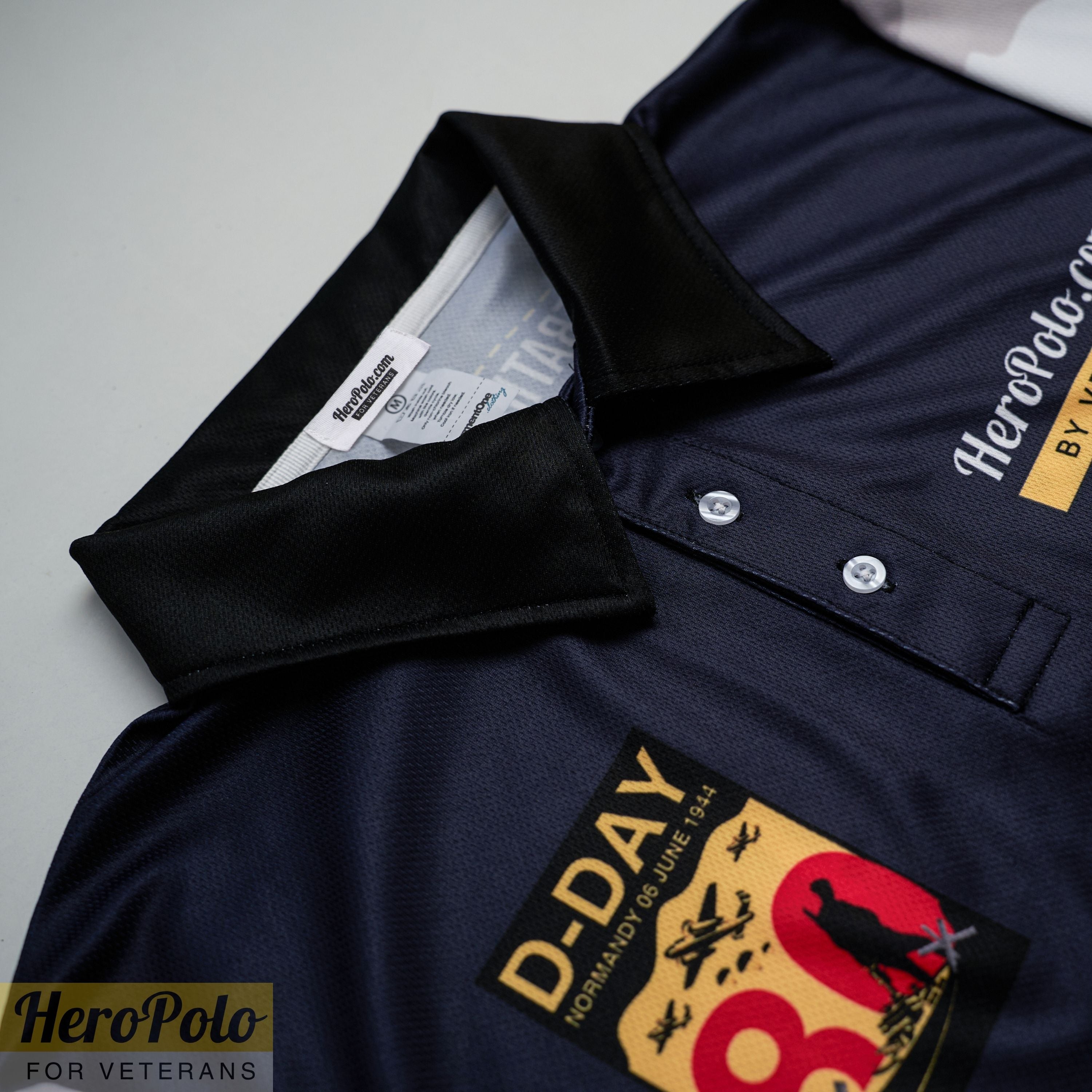 HP174_80 DDay Anniversary UK Veteran Remembrance "Lest We Forget" Full-Print Polo Shirt