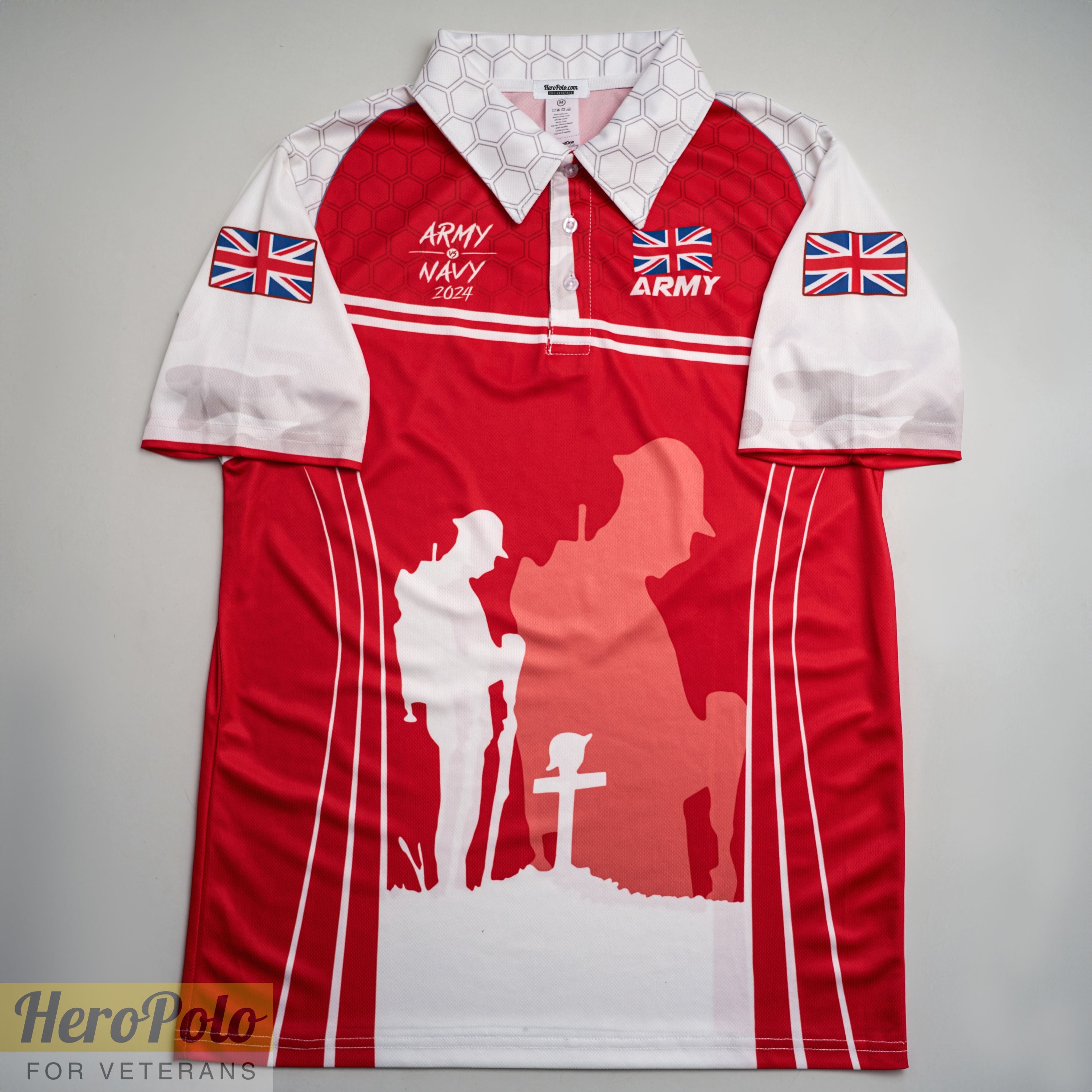 HP169_UK Veteran Remembrance "Lest We Forget" Full-Print Polo Shirt